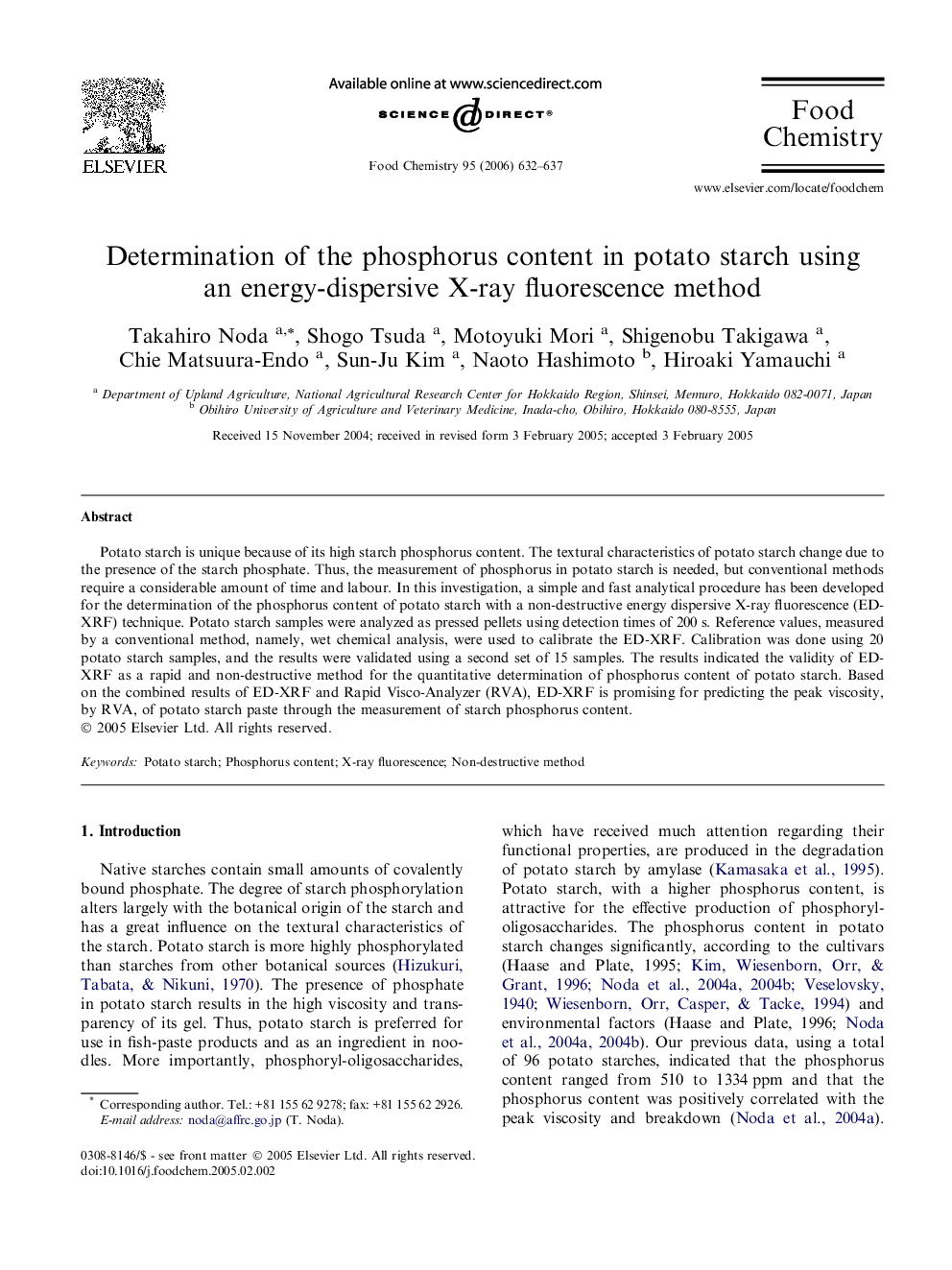 Determination of the phosphorus content in potato starch using an energy-dispersive X-ray fluorescence method