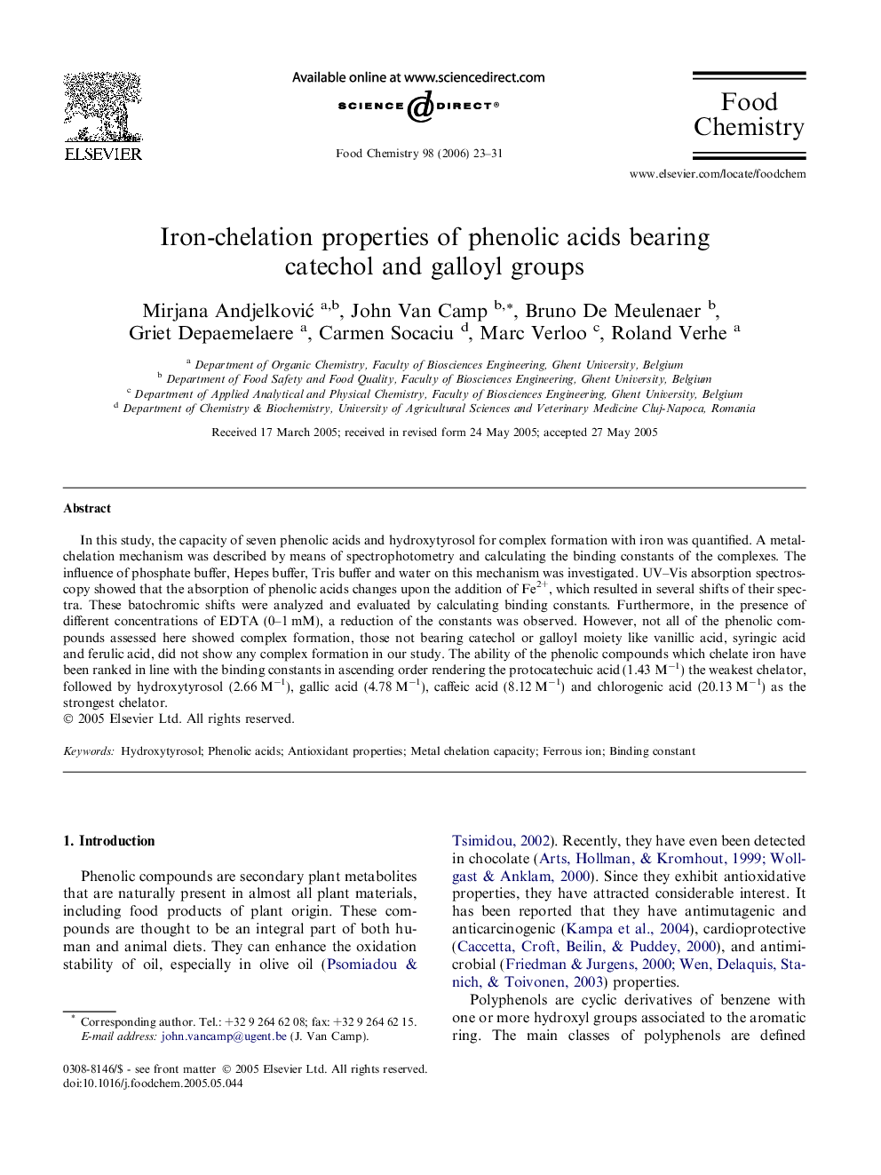 Iron-chelation properties of phenolic acids bearing catechol and galloyl groups