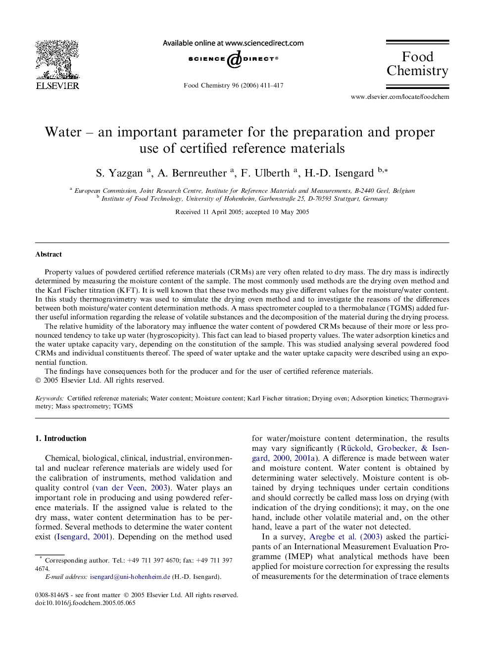 Water – an important parameter for the preparation and proper use of certified reference materials