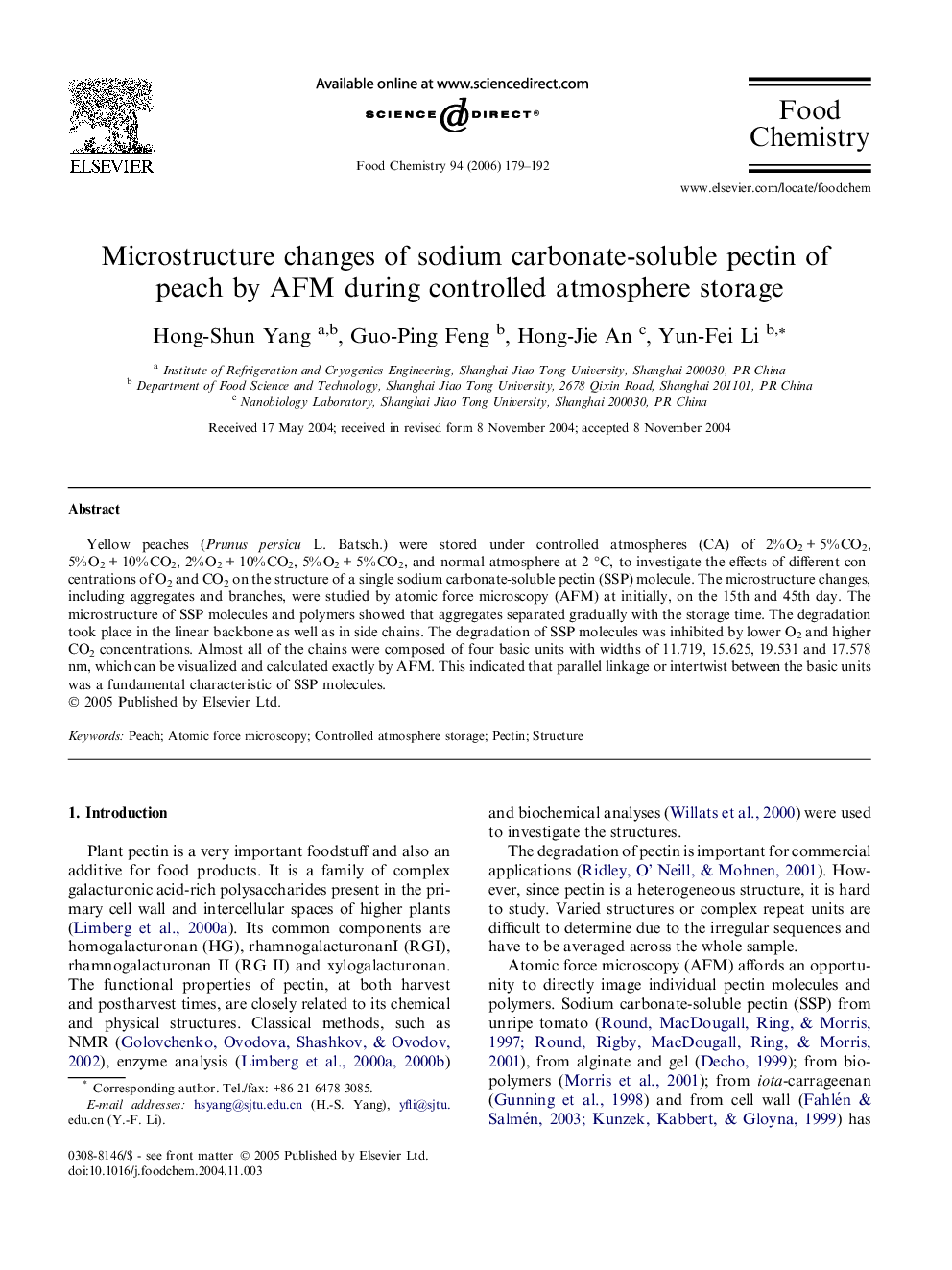 عکس صفحه اول مقاله: Microstructure changes of sodium carbonate-soluble pectin of peach by AFM during controlled atmosphere storage Microstructure changes of sodium carbonate-soluble pectin of peach by AFM during controlled atmosphere storage