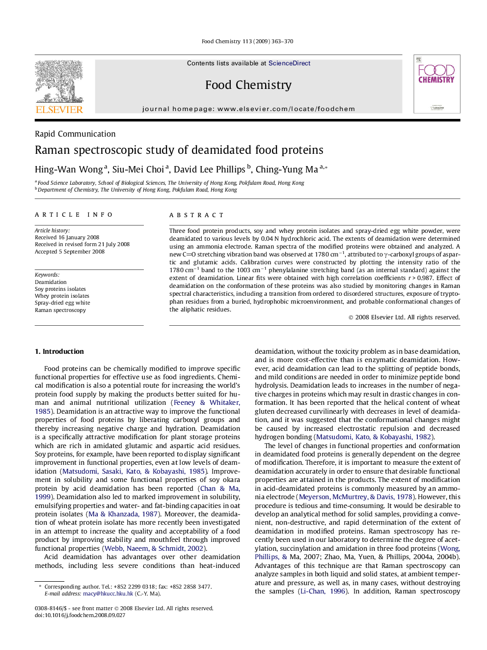 Raman spectroscopic study of deamidated food proteins