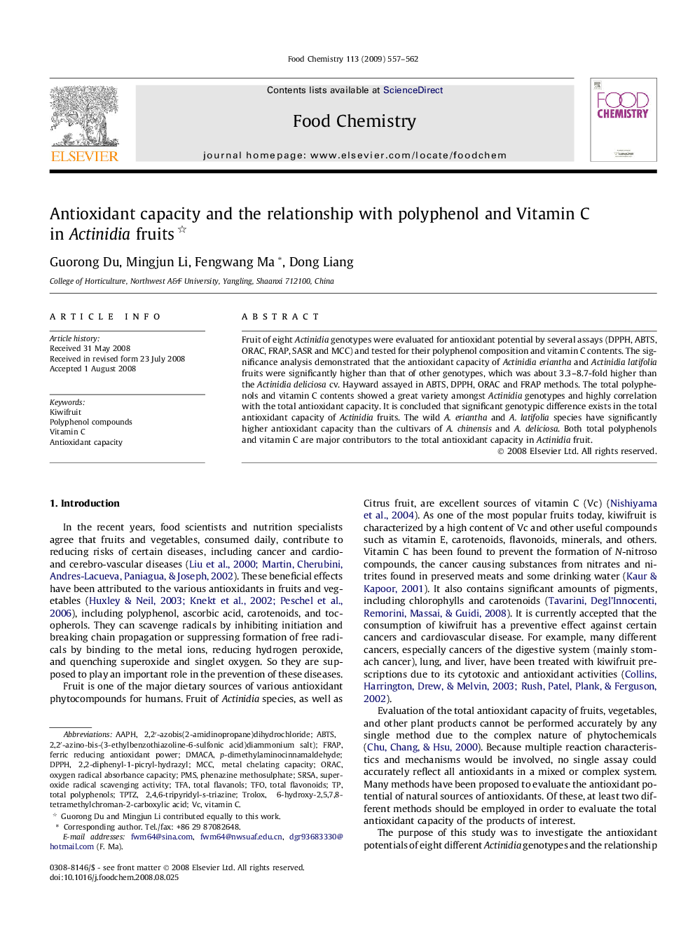 عکس صفحه اول مقاله: Antioxidant capacity and the relationship with polyphenol and Vitamin C in Actinidia fruits Antioxidant capacity and the relationship with polyphenol and Vitamin C in Actinidia fruits