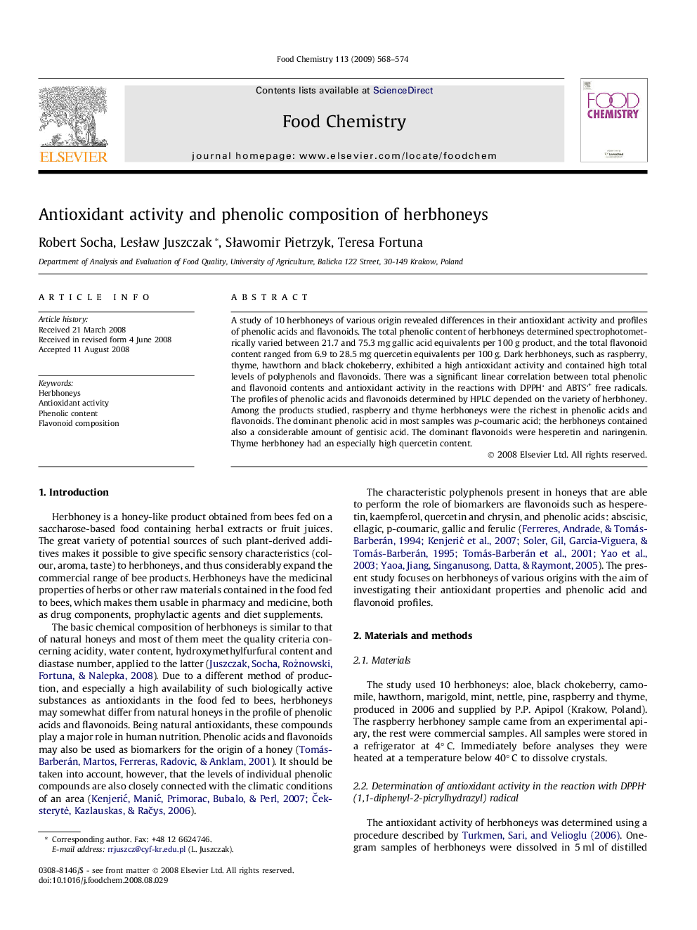 Antioxidant activity and phenolic composition of herbhoneys