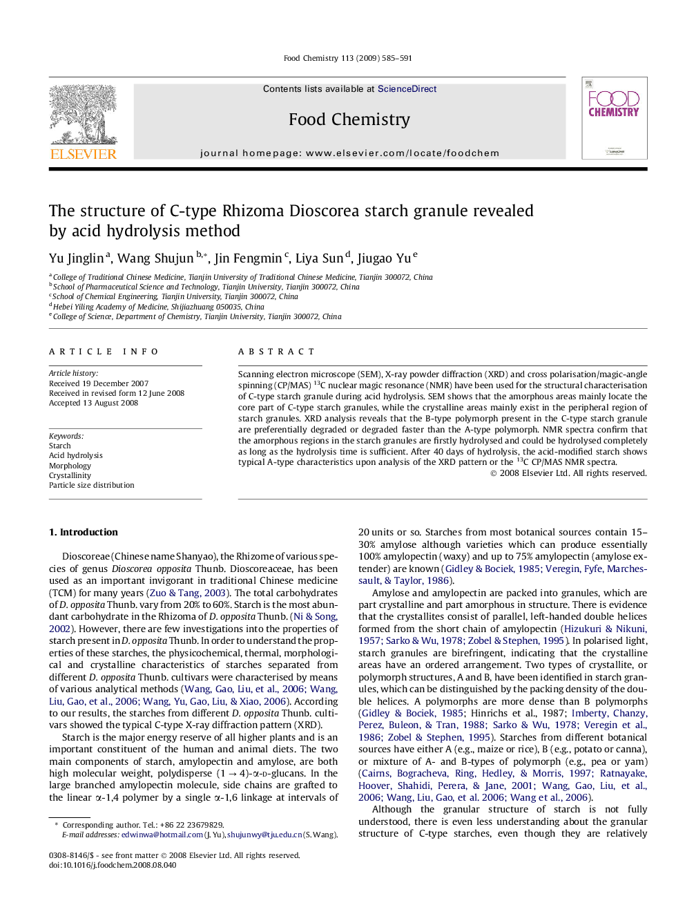 The structure of C-type Rhizoma Dioscorea starch granule revealed by acid hydrolysis method