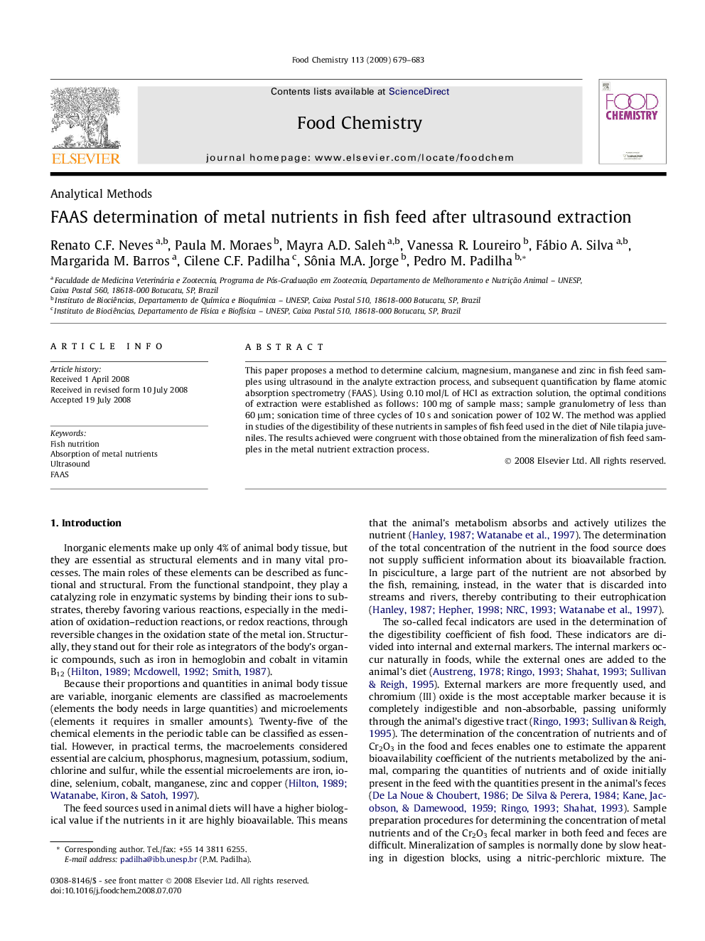 FAAS determination of metal nutrients in fish feed after ultrasound extraction