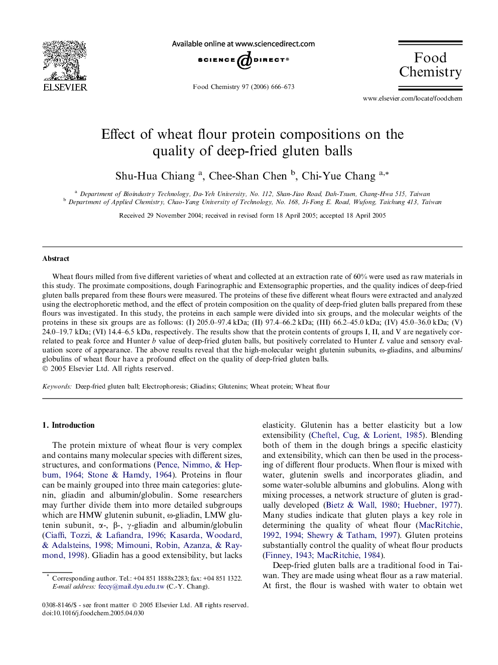 Effect of wheat flour protein compositions on the quality of deep-fried gluten balls