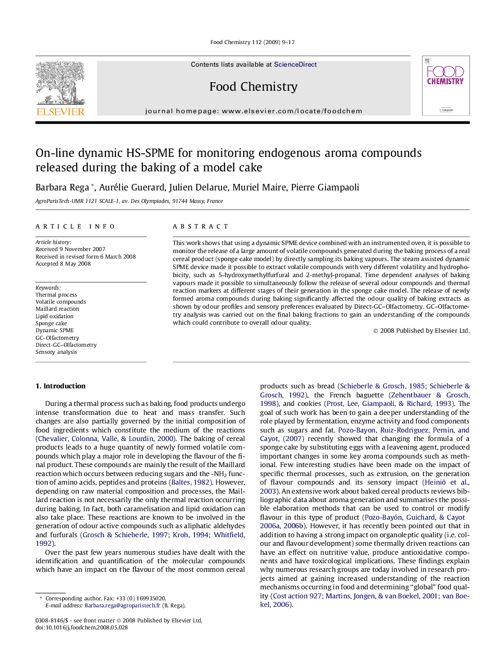 On-line dynamic HS-SPME for monitoring endogenous aroma compounds released during the baking of a model cake