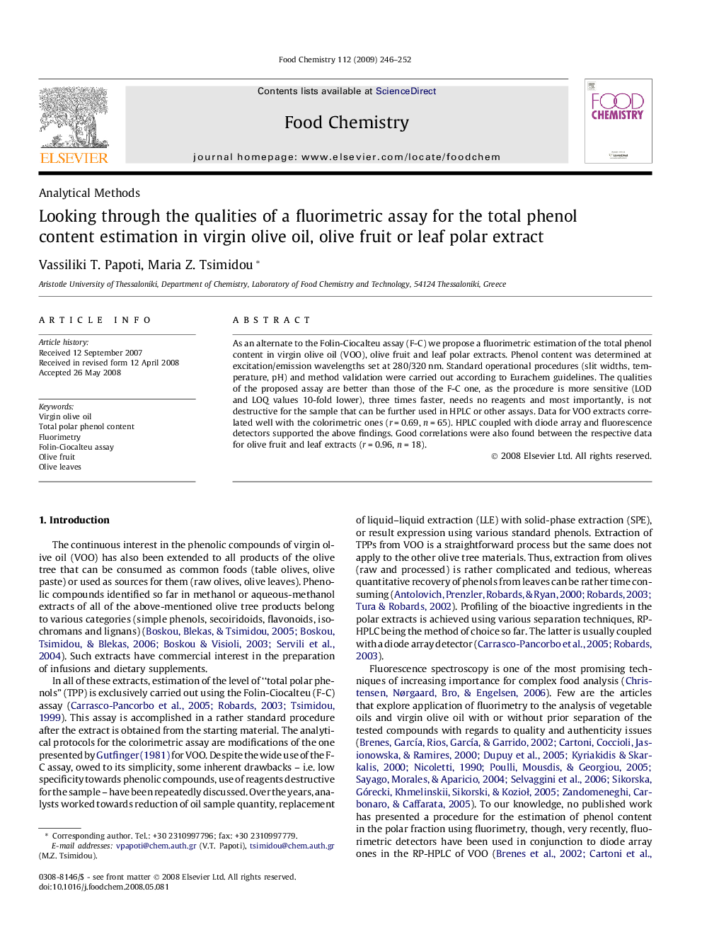 Looking through the qualities of a fluorimetric assay for the total phenol content estimation in virgin olive oil, olive fruit or leaf polar extract