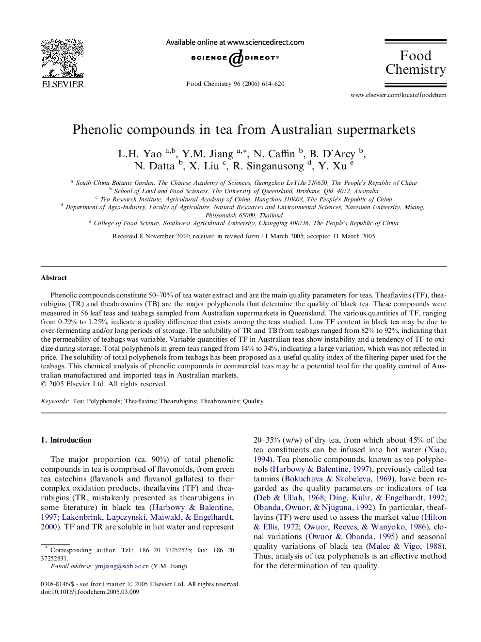 Phenolic compounds in tea from Australian supermarkets