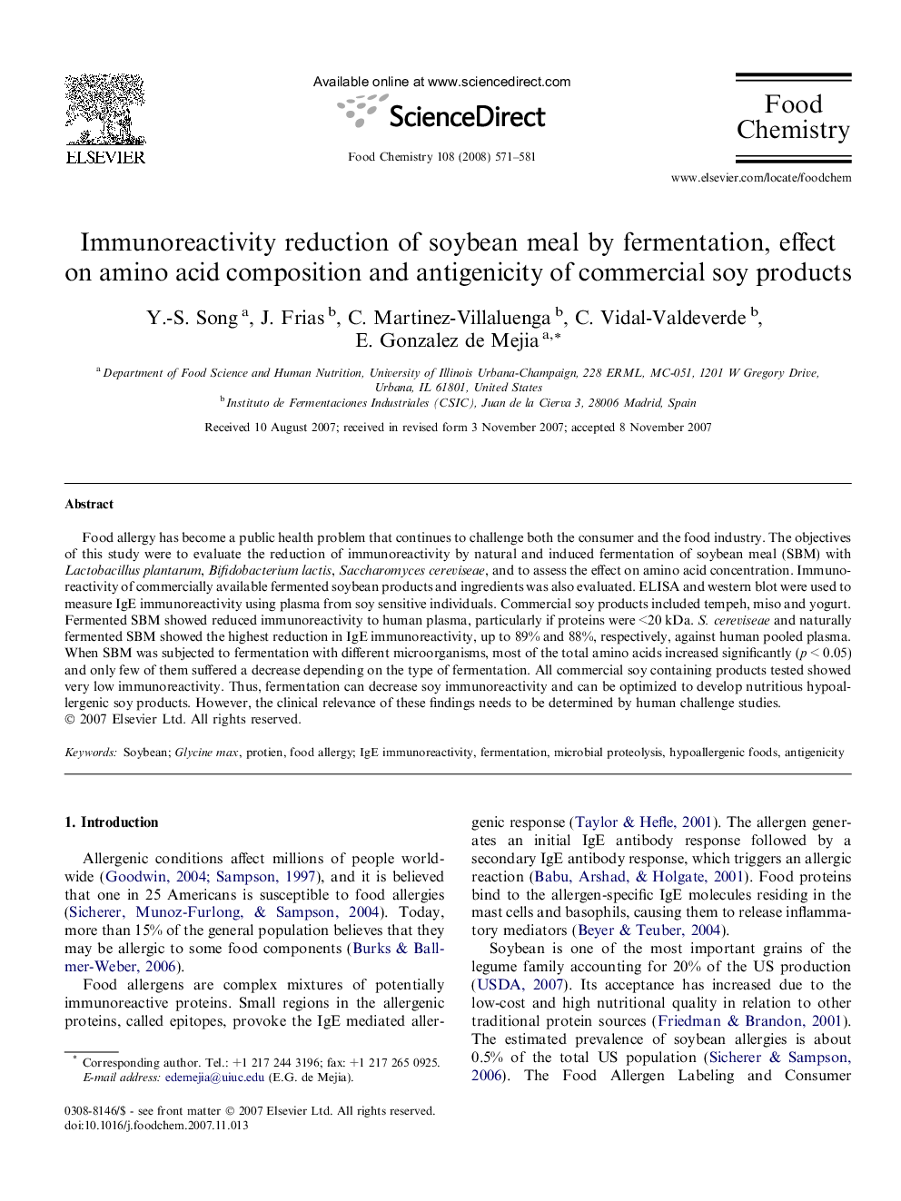 عکس صفحه اول مقاله: Immunoreactivity reduction of soybean meal by fermentation, effect on amino acid composition and antigenicity of commercial soy products Immunoreactivity reduction of soybean meal by fermentation, effect on amino acid composition and antigenicity of commercial soy products