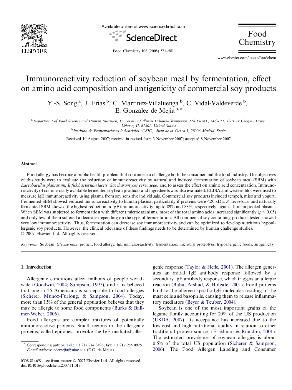 Immunoreactivity reduction of soybean meal by fermentation, effect on amino acid composition and antigenicity of commercial soy products