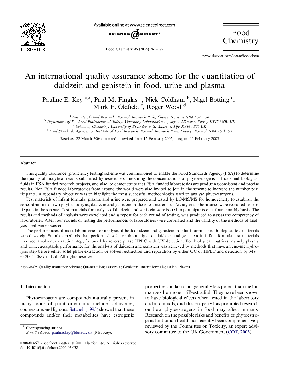 An international quality assurance scheme for the quantitation of daidzein and genistein in food, urine and plasma