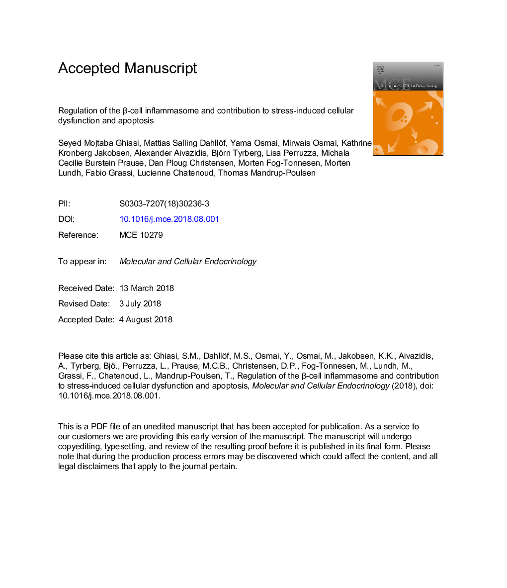 Regulation of the Î²-cell inflammasome and contribution to stress-induced cellular dysfunction and apoptosis