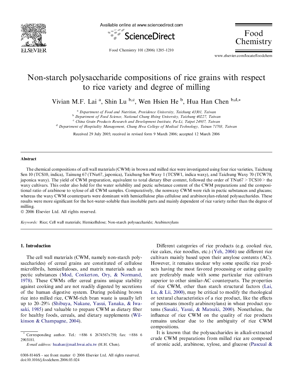 Non-starch polysaccharide compositions of rice grains with respect to rice variety and degree of milling