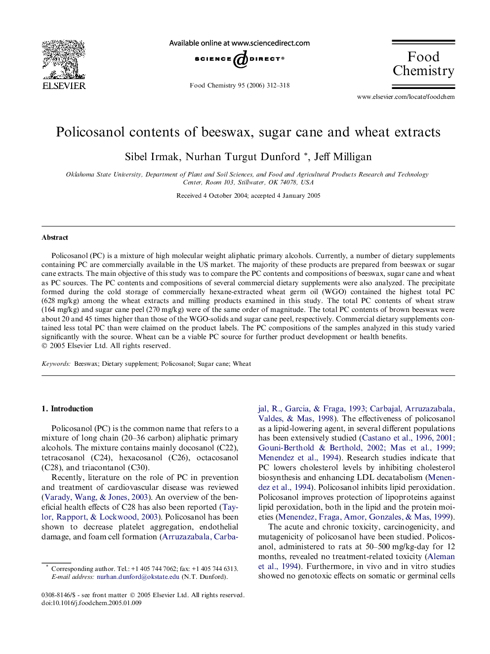 Policosanol contents of beeswax, sugar cane and wheat extracts