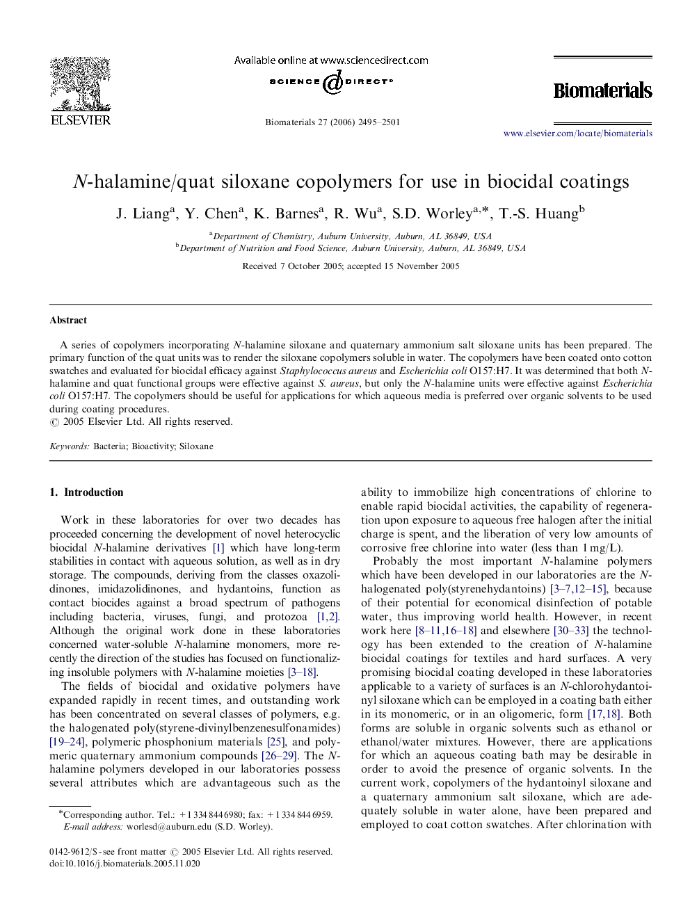 N-halamine/quat siloxane copolymers for use in biocidal coatings