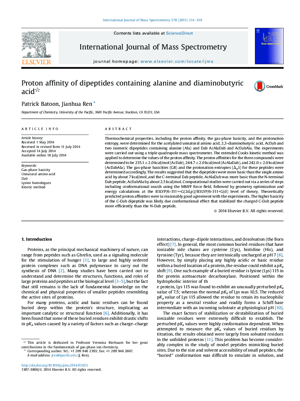 Proton affinity of dipeptides containing alanine and diaminobutyric acid 