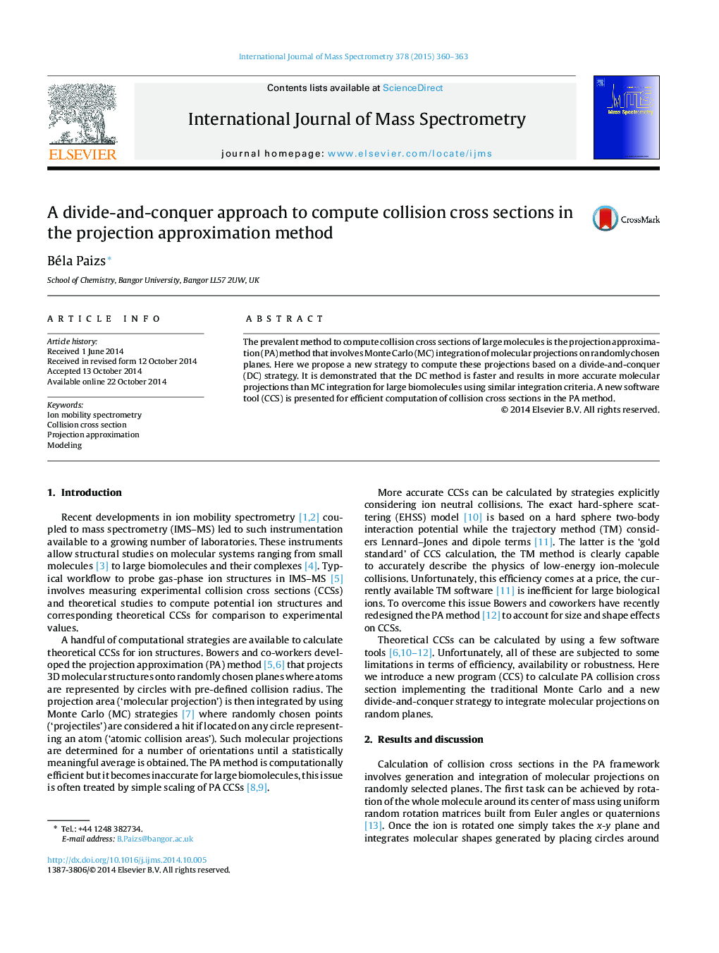 A divide-and-conquer approach to compute collision cross sections in the projection approximation method