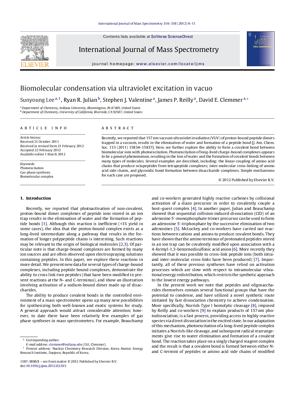 Biomolecular condensation via ultraviolet excitation in vacuo