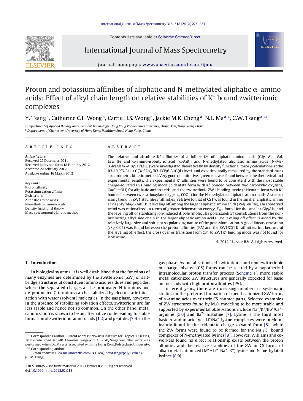 Proton and potassium affinities of aliphatic and N-methylated aliphatic Î±-amino acids: Effect of alkyl chain length on relative stabilities of K+ bound zwitterionic complexes