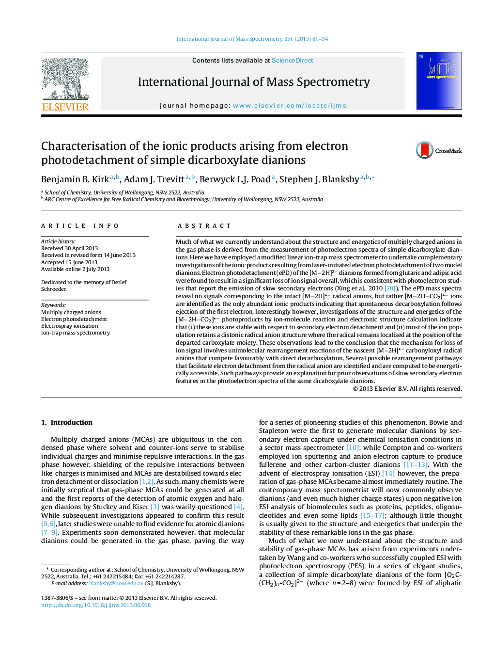 Characterisation of the ionic products arising from electron photodetachment of simple dicarboxylate dianions