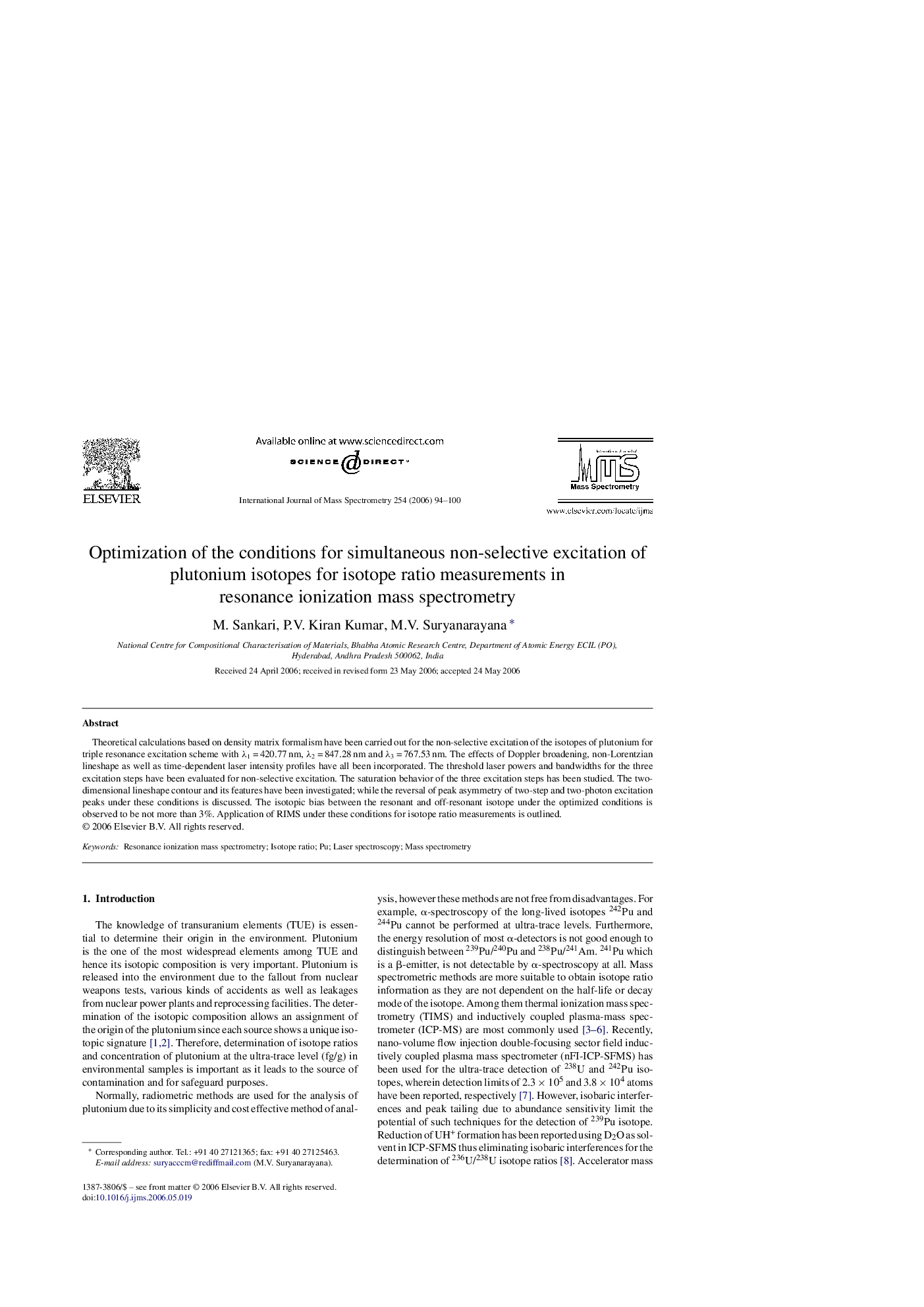 Optimization of the conditions for simultaneous non-selective excitation of plutonium isotopes for isotope ratio measurements in resonance ionization mass spectrometry