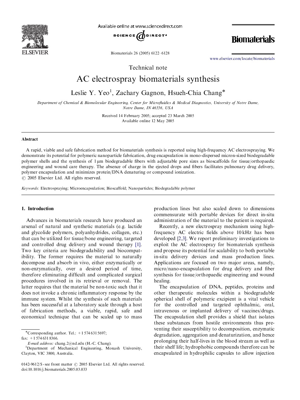 AC electrospray biomaterials synthesis