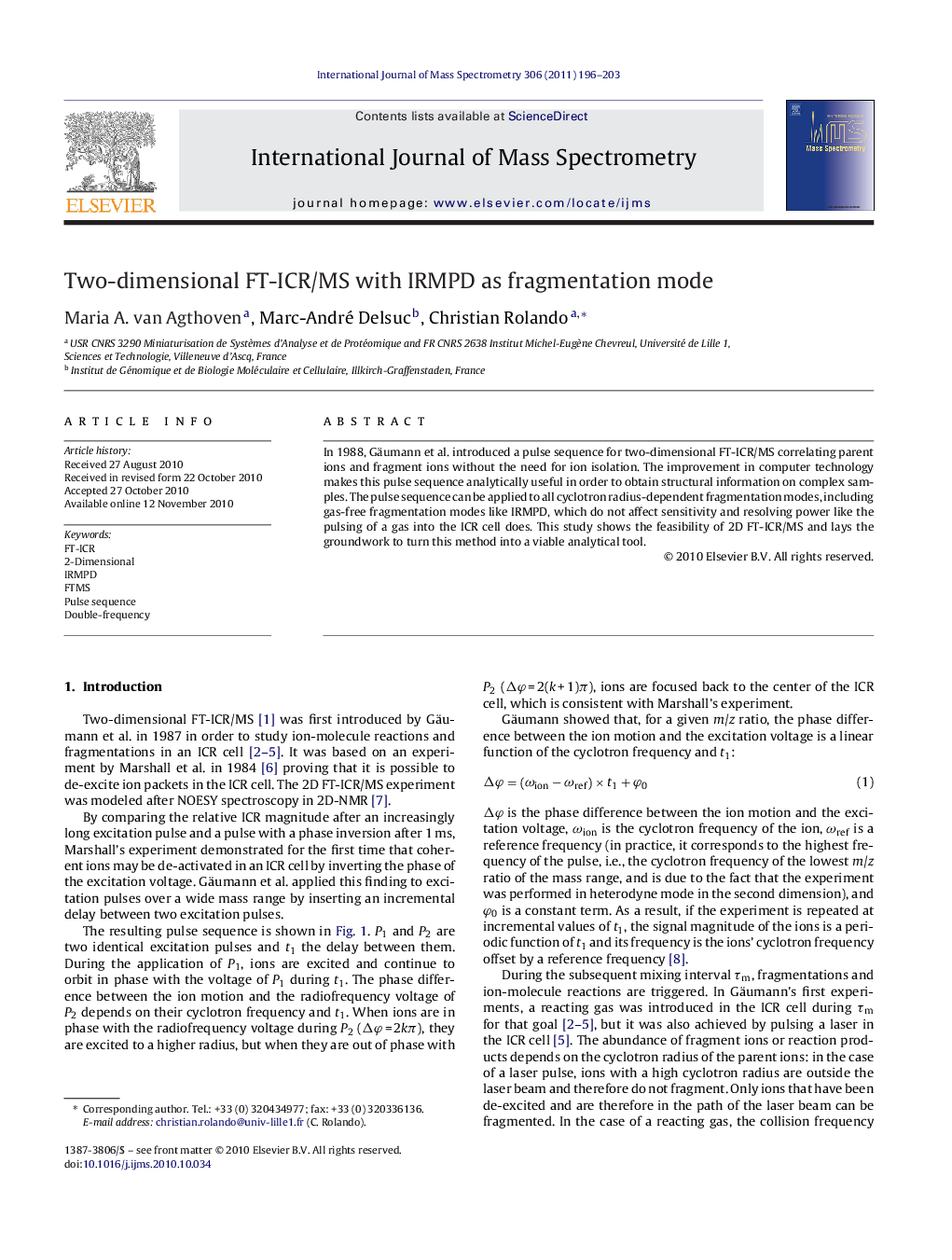 Two-dimensional FT-ICR/MS with IRMPD as fragmentation mode