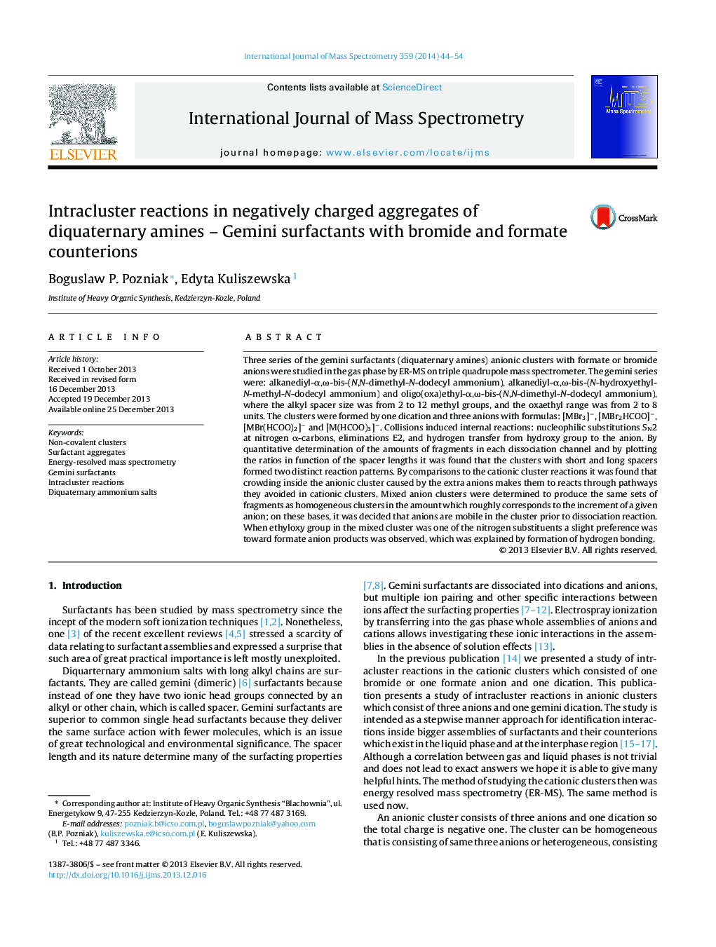 Intracluster reactions in negatively charged aggregates of diquaternary amines - Gemini surfactants with bromide and formate counterions