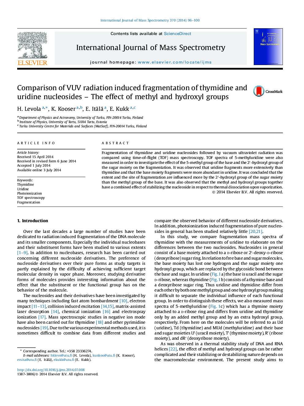 Comparison of VUV radiation induced fragmentation of thymidine and uridine nucleosides – The effect of methyl and hydroxyl groups