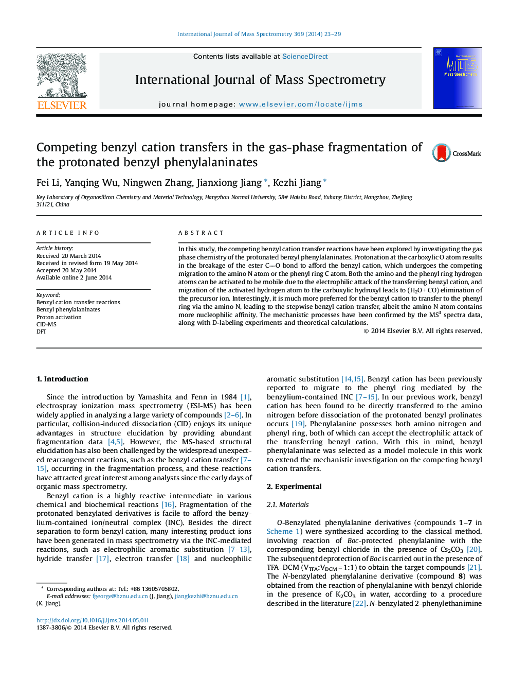 Competing benzyl cation transfers in the gas-phase fragmentation of the protonated benzyl phenylalaninates