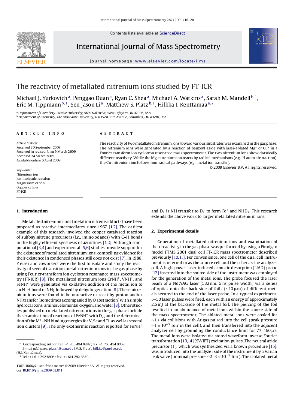 The reactivity of metallated nitrenium ions studied by FT-ICR