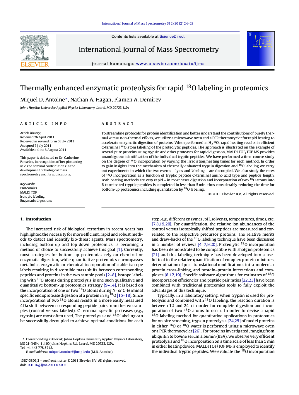 Thermally enhanced enzymatic proteolysis for rapid 18O labeling in proteomics