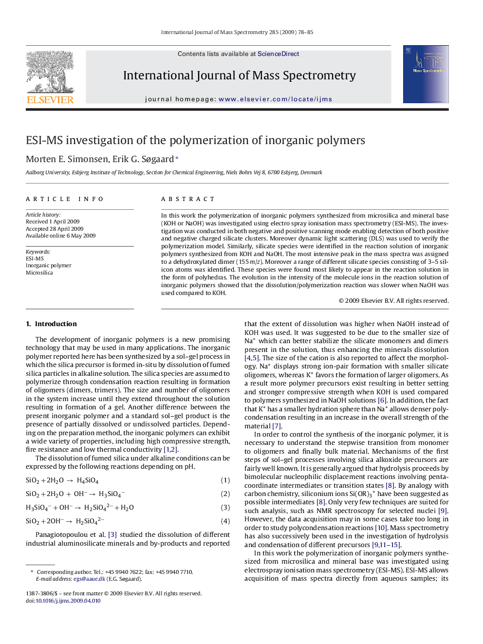 ESI-MS investigation of the polymerization of inorganic polymers