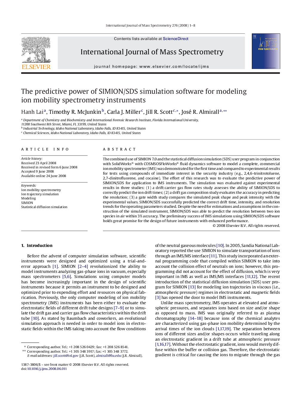 The predictive power of SIMION/SDS simulation software for modeling ion mobility spectrometry instruments