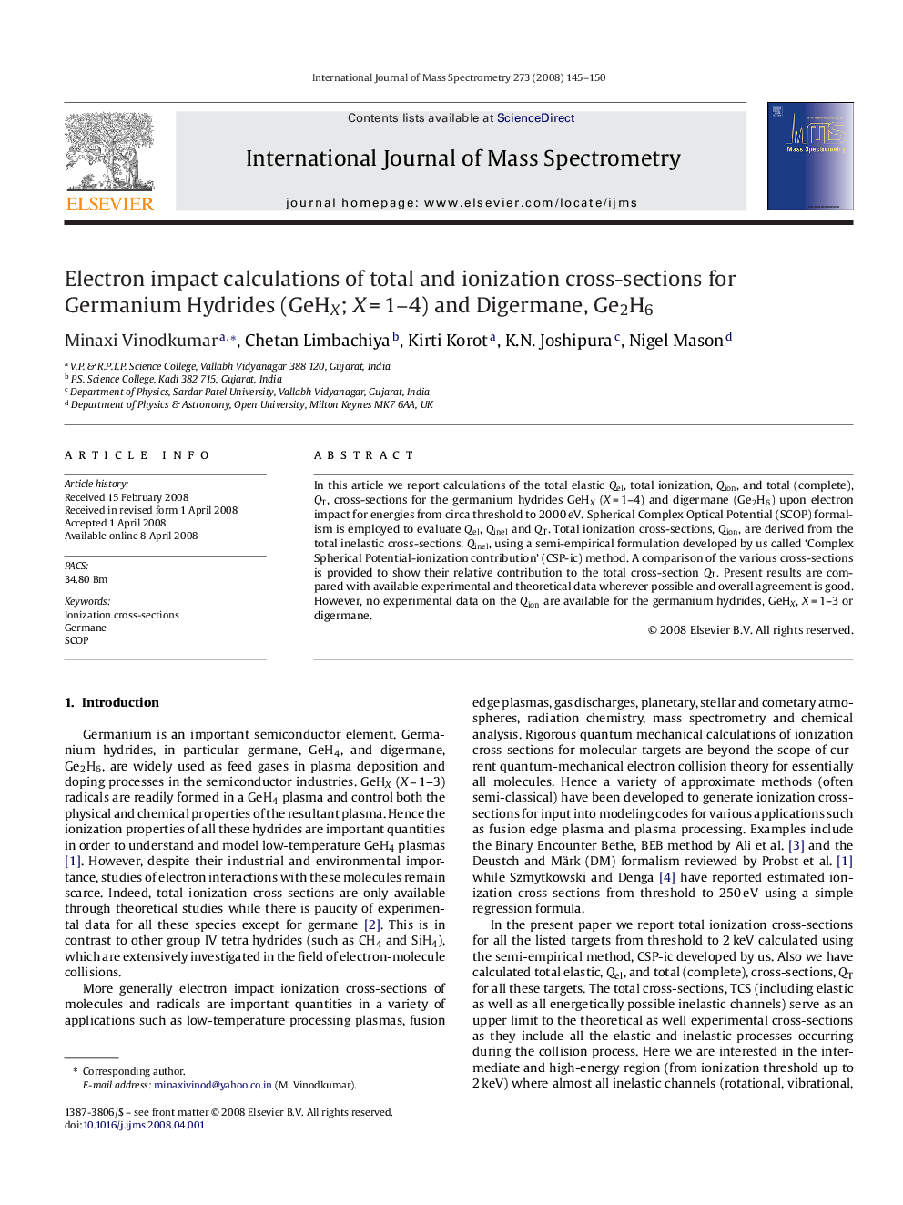 Electron impact calculations of total and ionization cross-sections for Germanium Hydrides (GeHX; X = 1–4) and Digermane, Ge2H6