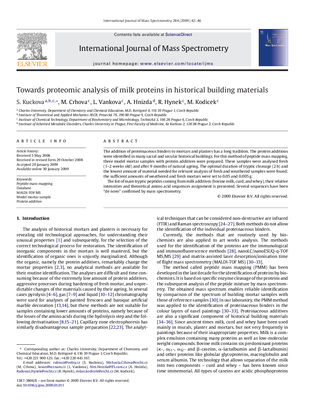 Towards proteomic analysis of milk proteins in historical building materials