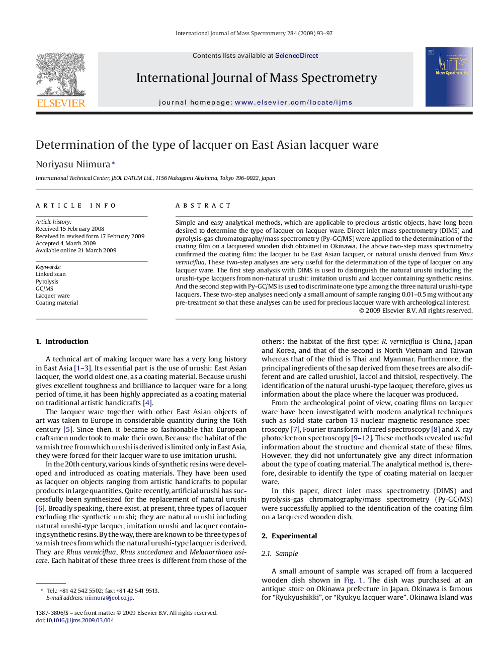 Determination of the type of lacquer on East Asian lacquer ware