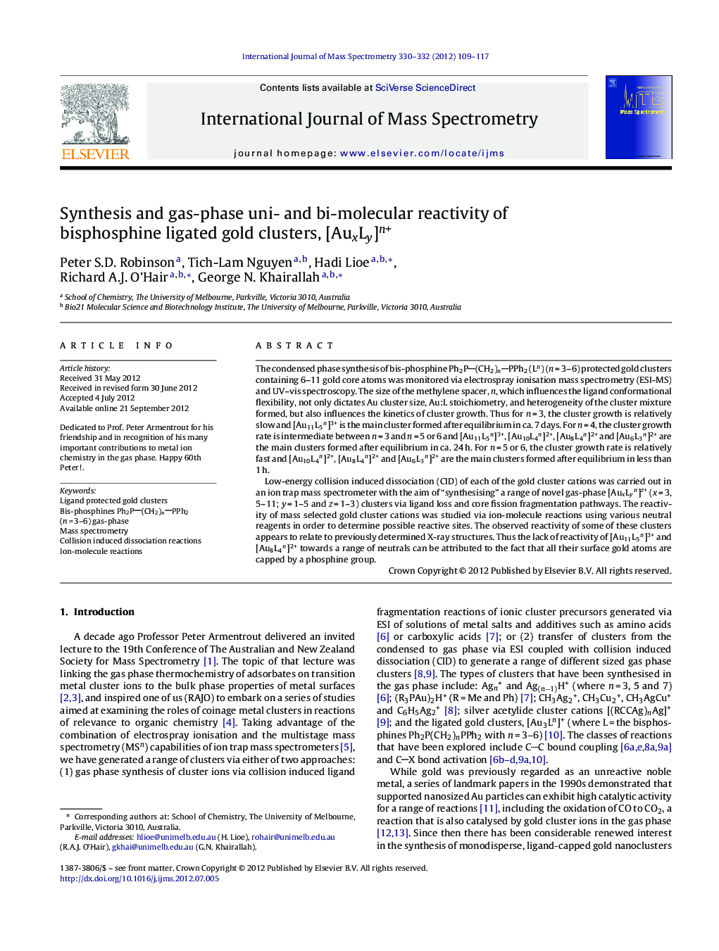 Synthesis and gas-phase uni- and bi-molecular reactivity of bisphosphine ligated gold clusters, [AuxLy]n+