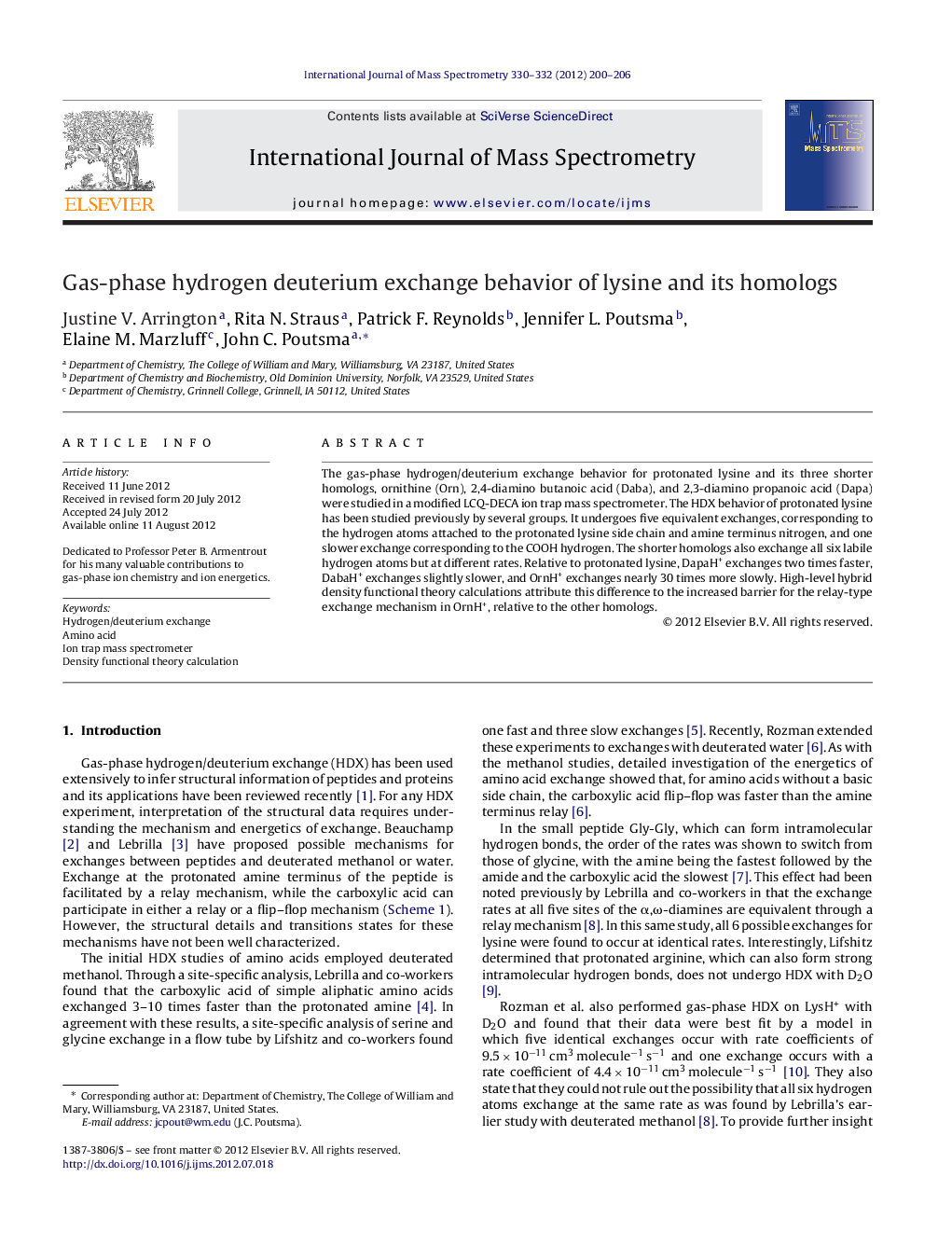 Gas-phase hydrogen deuterium exchange behavior of lysine and its homologs