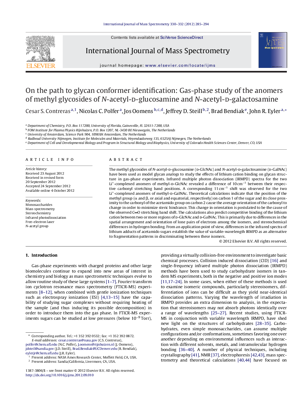 On the path to glycan conformer identification: Gas-phase study of the anomers of methyl glycosides of N-acetyl-d-glucosamine and N-acetyl-d-galactosamine