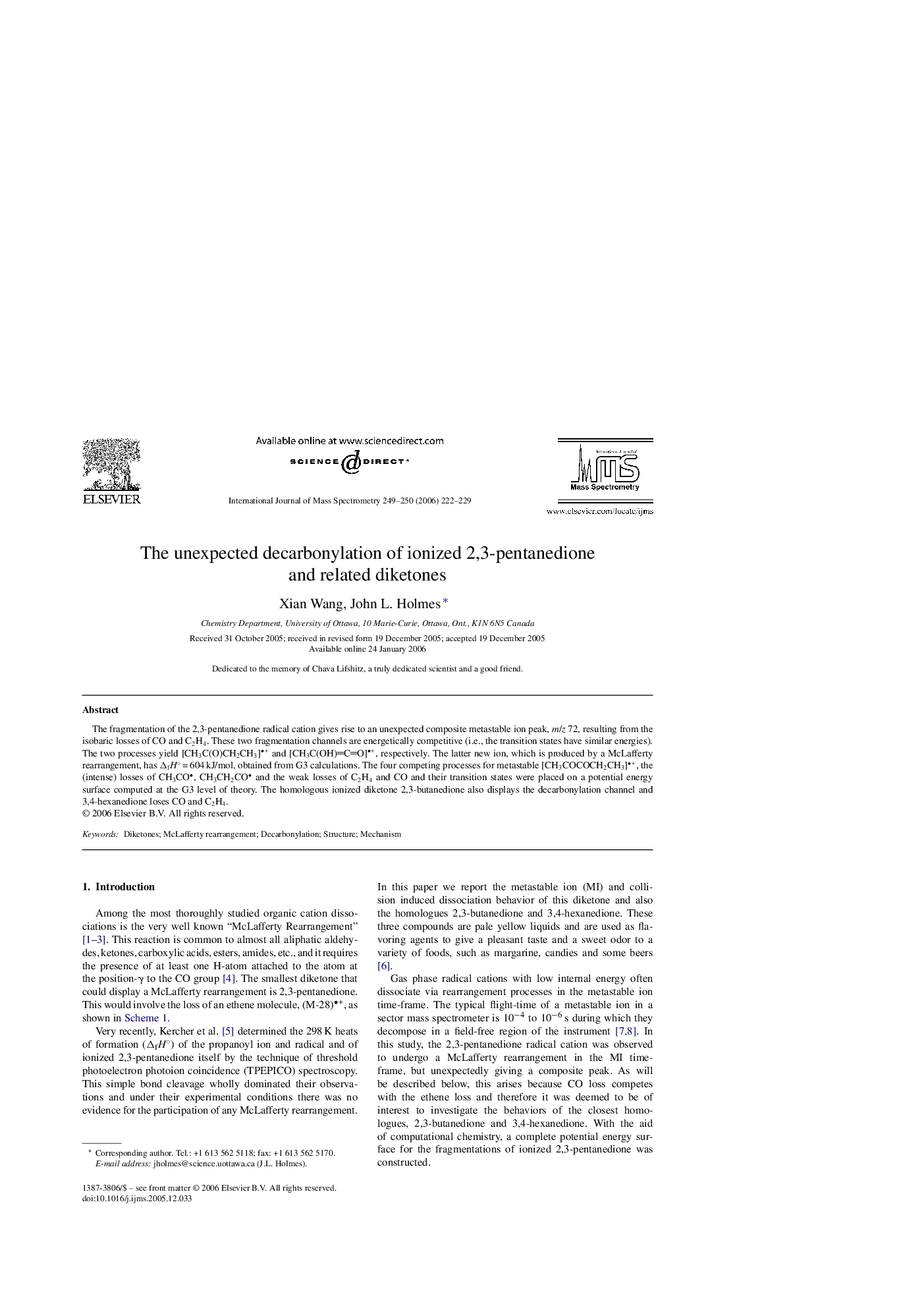 The unexpected decarbonylation of ionized 2,3-pentanedione and related diketones