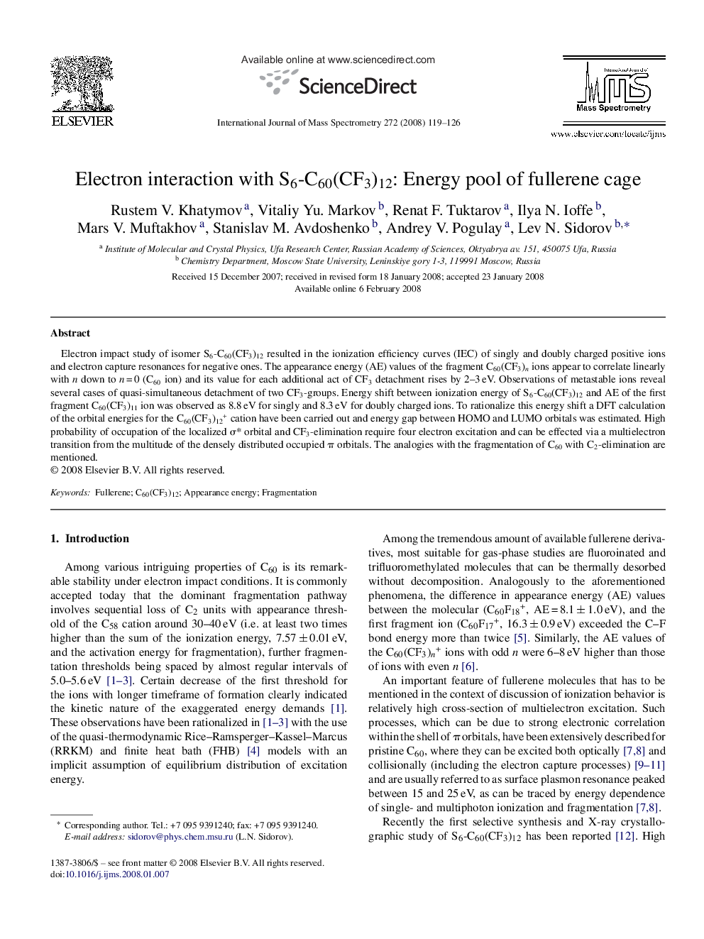 Electron interaction with S6-C60(CF3)12: Energy pool of fullerene cage