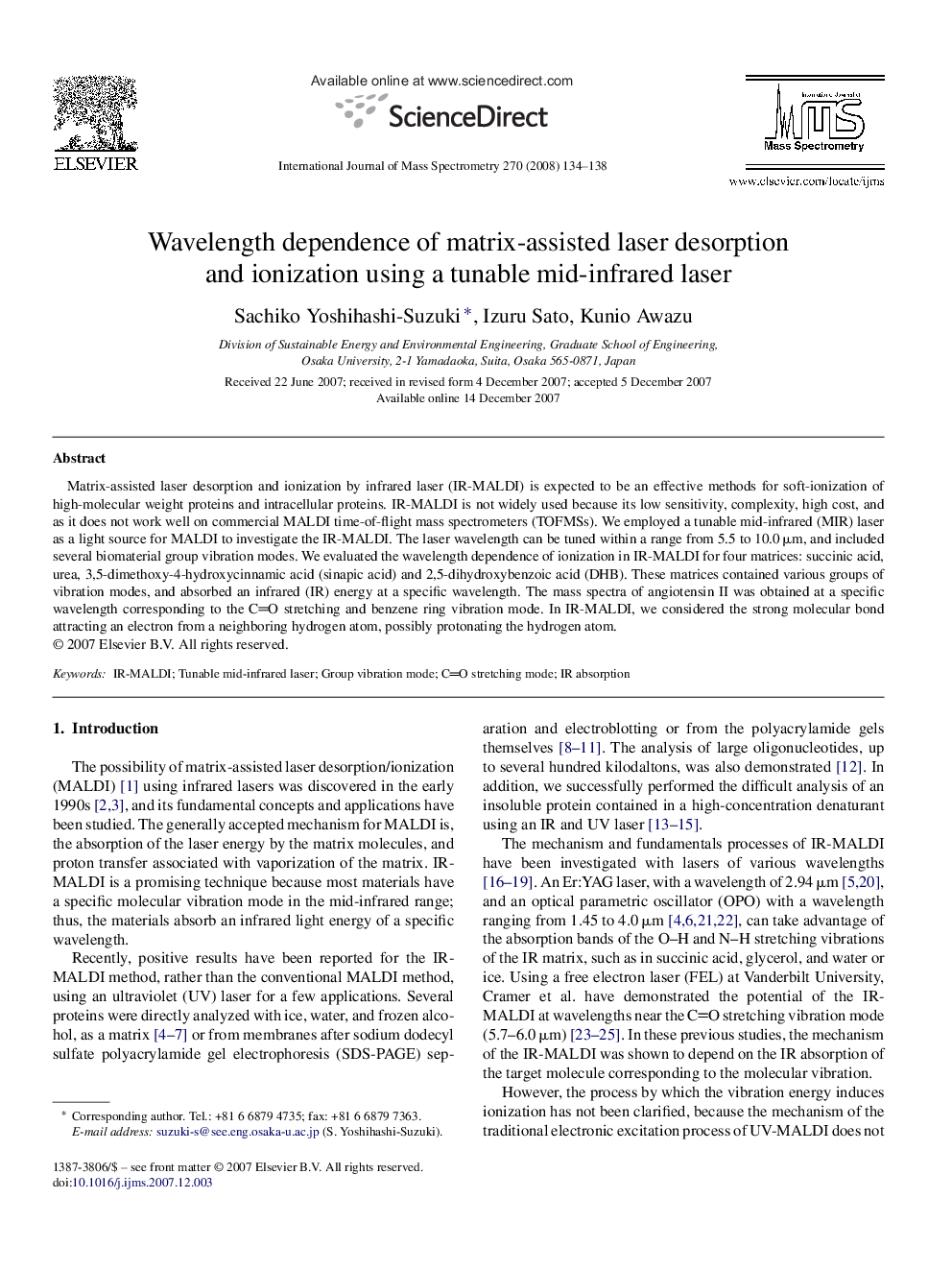 Wavelength dependence of matrix-assisted laser desorption and ionization using a tunable mid-infrared laser