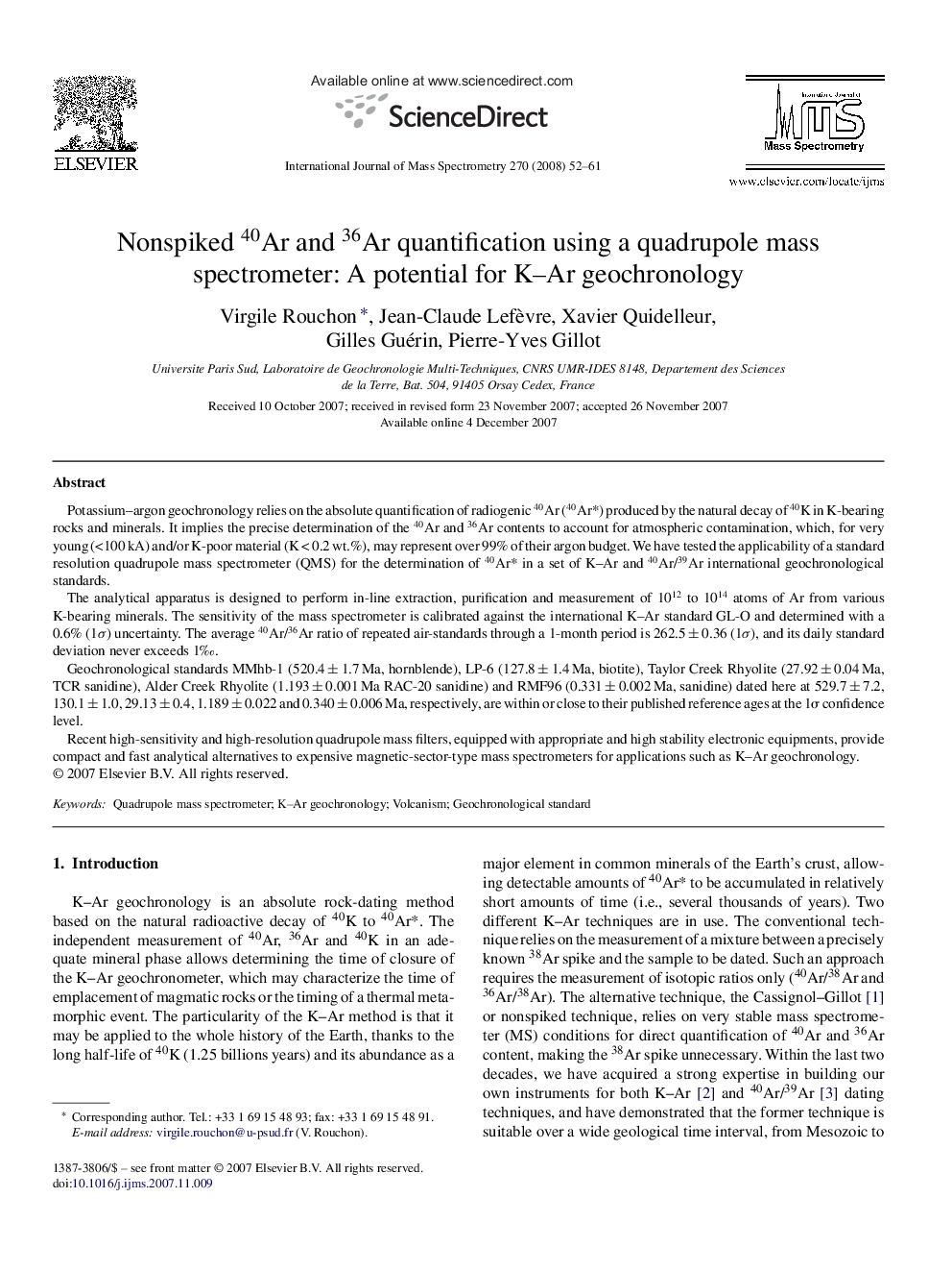 Nonspiked 40Ar and 36Ar quantification using a quadrupole mass spectrometer: A potential for K–Ar geochronology