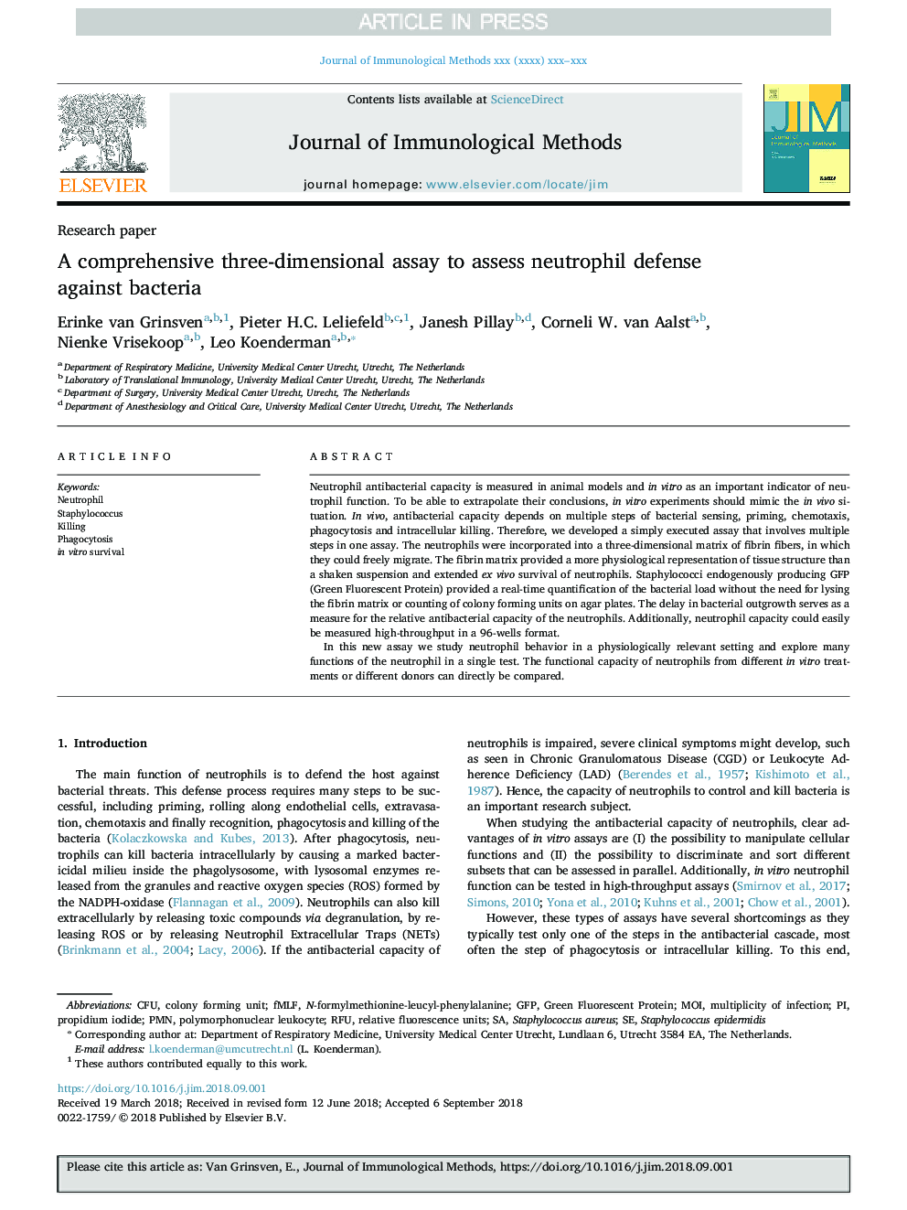 A comprehensive three-dimensional assay to assess neutrophil defense against bacteria