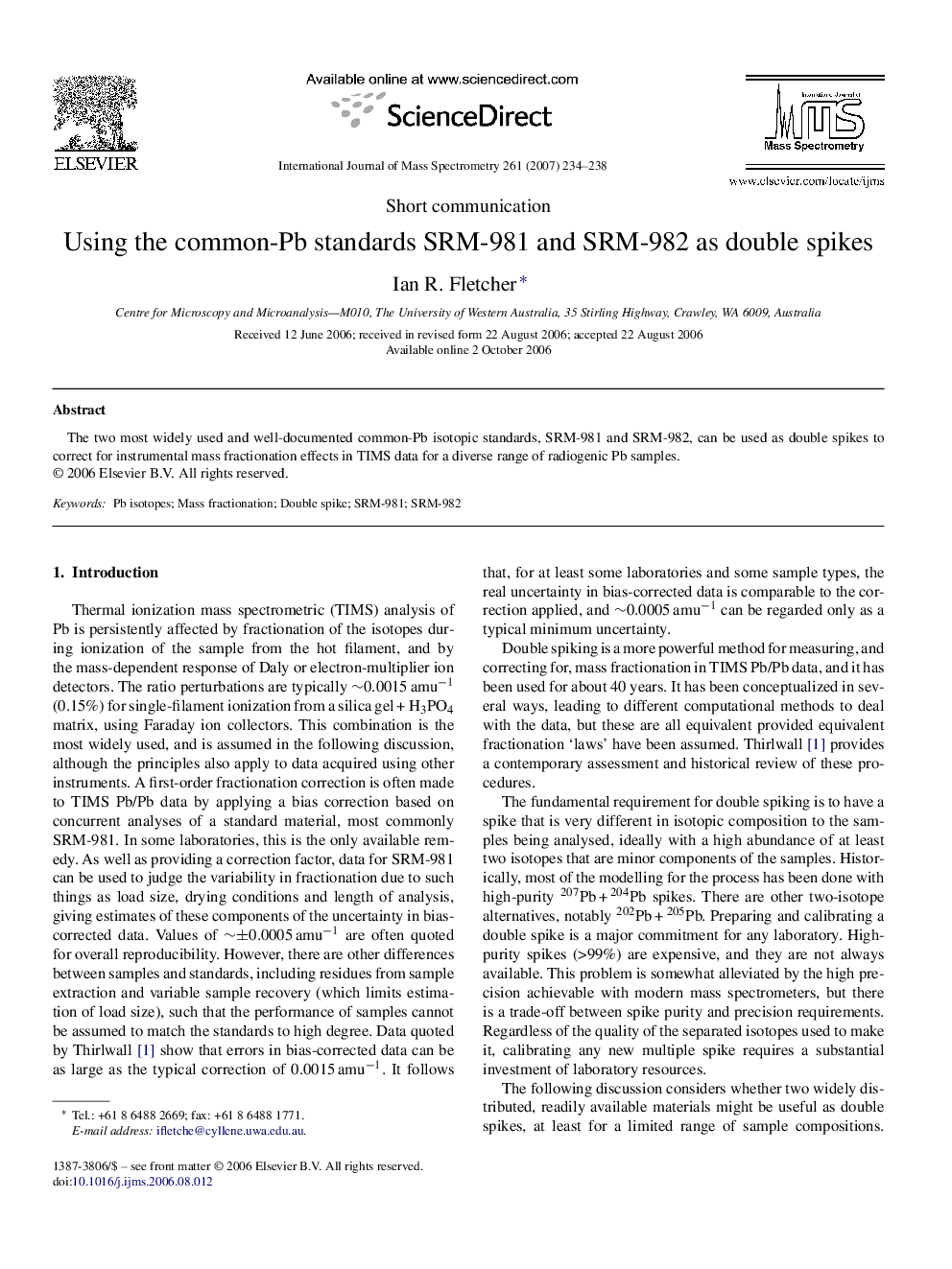 Using the common-Pb standards SRM-981 and SRM-982 as double spikes