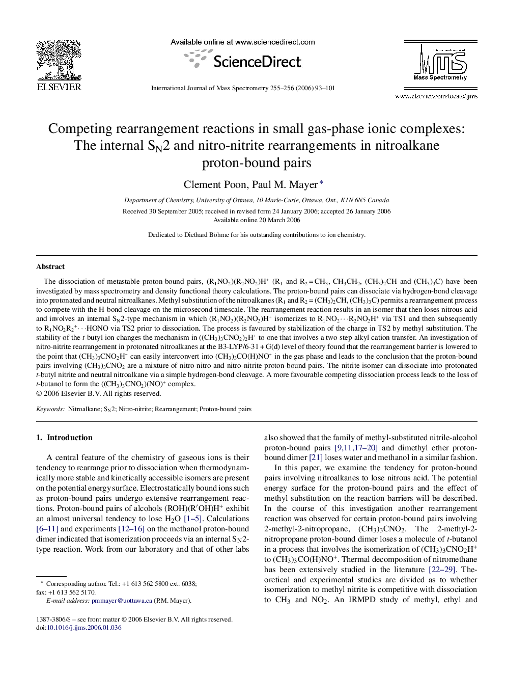 Competing rearrangement reactions in small gas-phase ionic complexes: The internal SN2 and nitro-nitrite rearrangements in nitroalkane proton-bound pairs