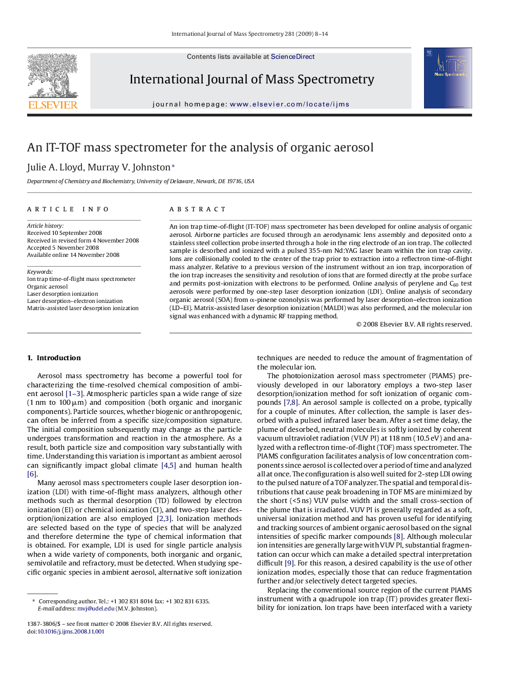 An IT-TOF mass spectrometer for the analysis of organic aerosol