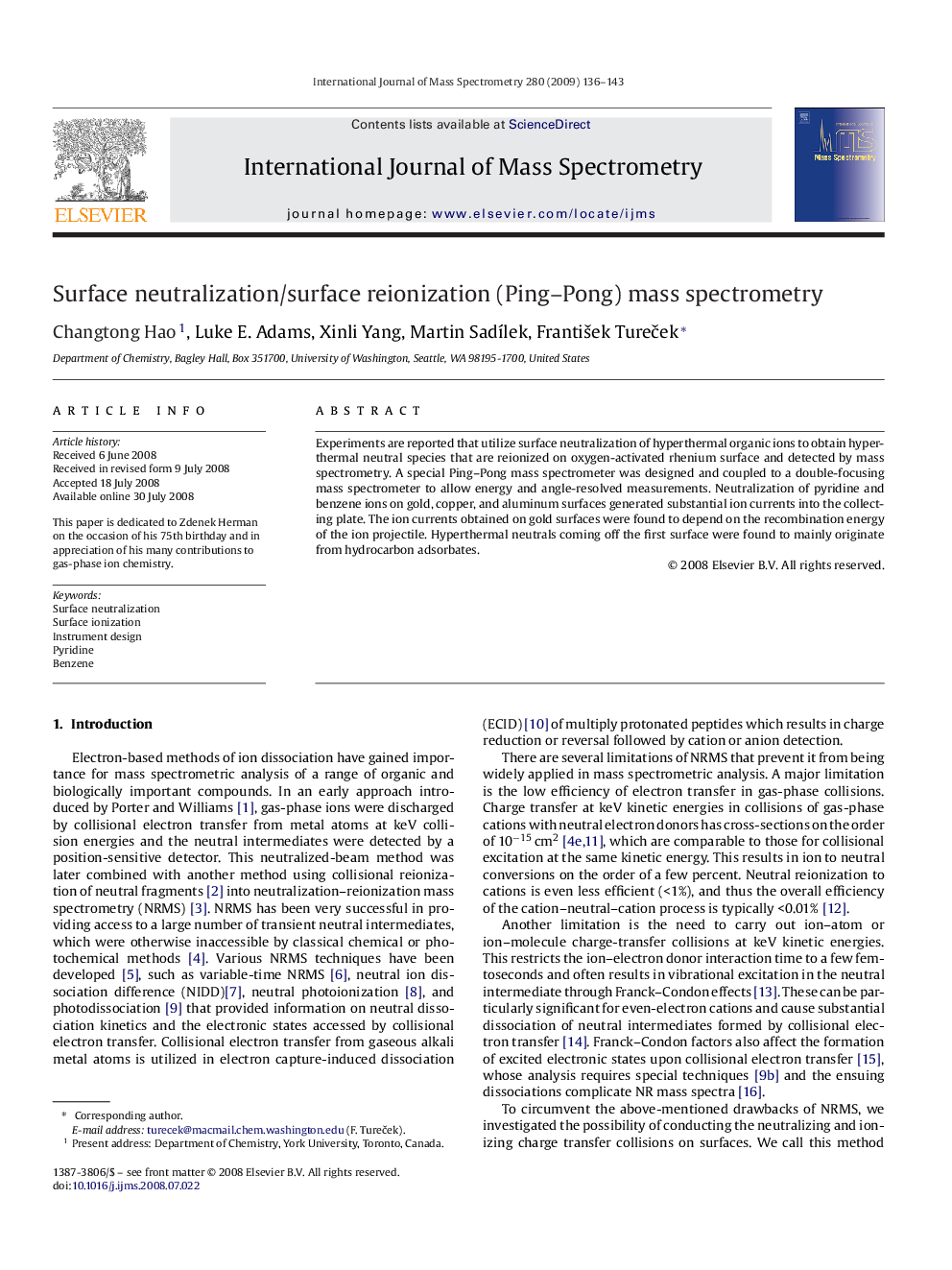 Surface neutralization/surface reionization (Ping-Pong) mass spectrometry